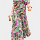 Magda - Langes florales Kleid mit V-Ausschnitt