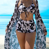 Frieda | Bedrucktes 3-teiliges Bikini-Set