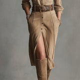 Modisches braunes Midi-Kleid aus Wildleder für Damen