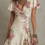 Leni | Midikleid aus Satin mit Blumenmuster Vintage
