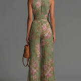 Amelia – plissierter grüner Overall mit Blumenmuster