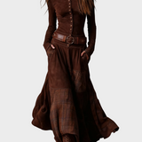 Helena - Maxikleid aus navyblauem Wildleder mit Gürtel
