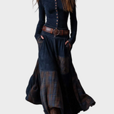 Helena - Maxikleid aus navyblauem Wildleder mit Gürtel