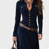 Iwona - Maxikleid aus Samt mit Gürtel