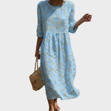 Natália - Midi-Kleid mit Rundhalsausschnitt und Blumenmuster