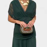 Magda - Langes florales Kleid mit V-Ausschnitt